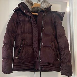 Andrew Marc Real Fur Satin Puffer (Plum color)